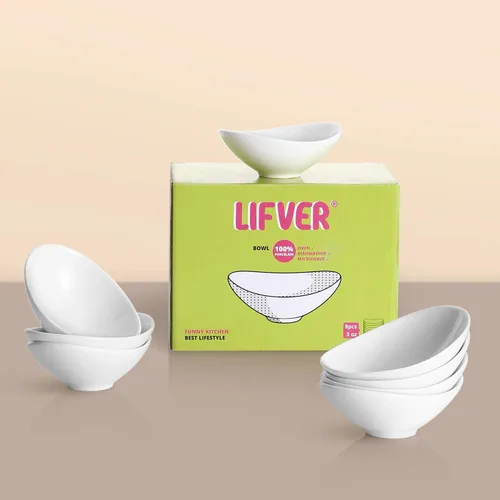 Vista 7 de Lifver conjunto de recipientes de porcelana para sopa/ensalada, en blanco natural, Set de 8
