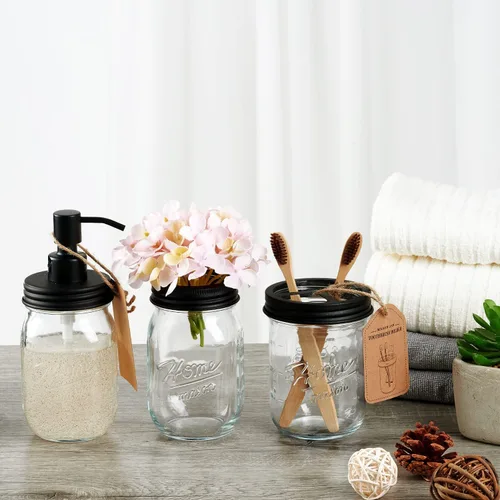 Vista 2 de Amolliar Mason Jar Soporte para Cepillos de Dientes - Acero Inoxidable a Prueba de Óxido - Sostiene 2 Cepillos de Dientes y Pasta Dental, con Negro
