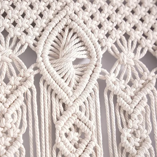 Vista 4 de Cortinas de macramé para decoración de pared, macramé para colgar en la pared, 79 x 35 pulgadas, 1 panel Handmade, Cotton, Bohemian Style, For