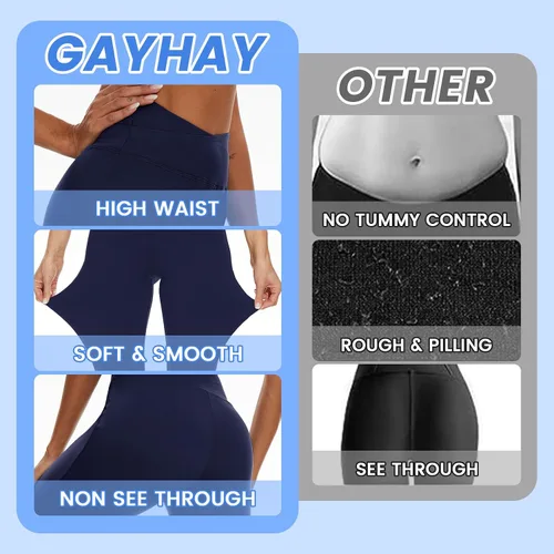 Vista 3 de GAYHAY Leggings acampanados para mujer, con bolsillos, pantalones de yoga cruzados, cintura alta, control de abdomen, corte de bota, leggings