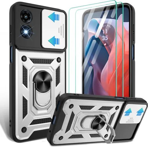 Vista 22 de Gritup Funda para Moto G Stylus 5G-2021 con cubierta deslizante para cámara 1 paquete de protectores de pantalla HD Soporte de metal giratorio