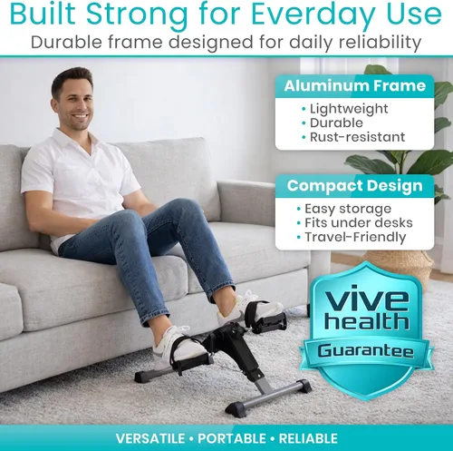 Vista 9 de Vive Folding Pedal Exerciser - Under Desk Exercise Bike for Seniors, Elderly - Sit Down Stationary Peddler Equipment for Arm, Leg, Hand, Foot - Mini