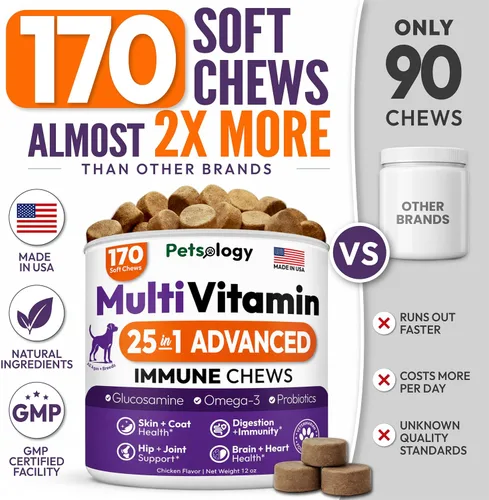 Vista 3 de Multivitamínico masticable para perros, 170 golosinas, vitaminas