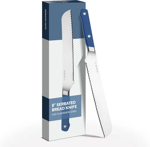 Vista 11 de Misen Cuchillo de Pan Dentado - Acero Japonés AUS8 de Alto Carbono - Perfecto para Alimentos Suaves, Pan, Pasteles y Frutas - Rebanador Versátil