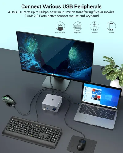 Vista 8 de Estación de acoplamiento USB-C con HDMI y DP 4K duales, 6 puertos USB, ranuras para tarjetas SD/TF, carga USB-C PD de 60 W, pantalla triple