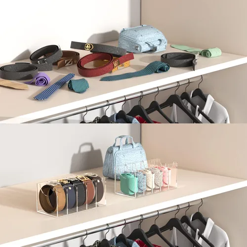 Vista 4 de FEMELI - Organizador de cinturón de acrílico para armario, caja de almacenamiento de 5 ranuras Clear Acrylic Shelf Belt Closet& Drawer Storage