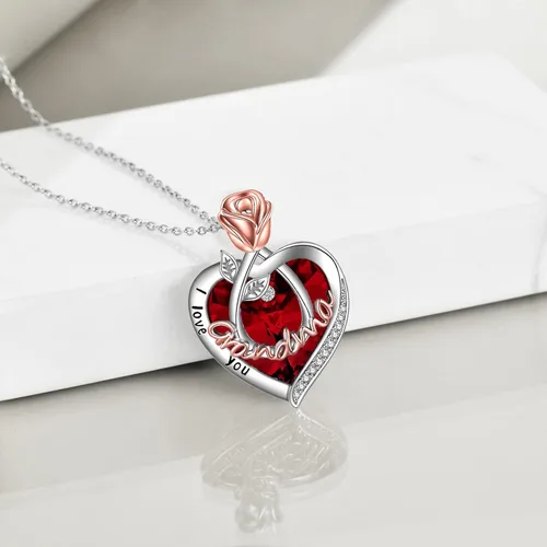 Vista 5 de Joyería de plata esterlina 925 para mujer, collar con pendiente de flor y corazón de cristal, para cumpleaños, regalos para mamá, abuela, esposa 01