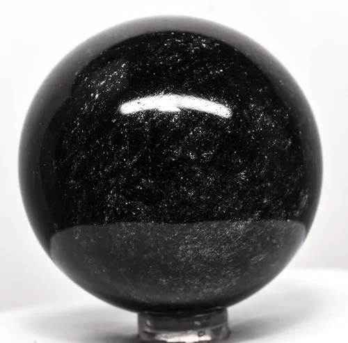 Vista 3 de Esfera de obsidiana brillante plateada de 2.1 pulgadas, bola mineral natural brillante de cristal volcánico, piedra preciosa pulida, México + soporte