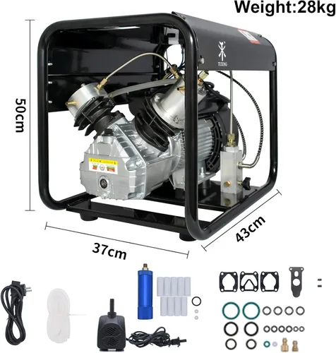 Vista 8 de TUXING Compresor Pcp de 4500 psi, compresor de aire de buceo de doble cilindro, versión de parada manual, bomba de aire de alta presión para pistola