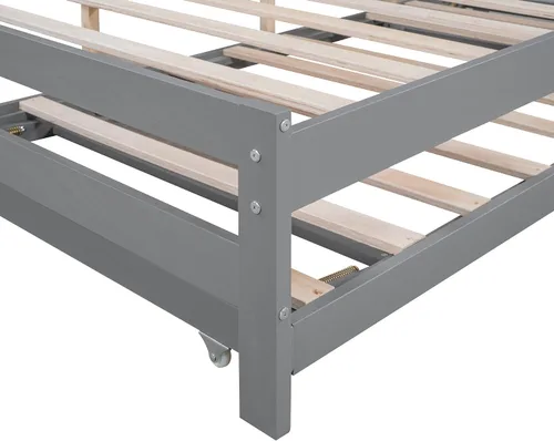 Vista 4 de Harper & Bright Designs Base de cama de tamaño matrimonial con nido ajustable, cama de plataforma matrimonial de madera con cabecero, marco de cama