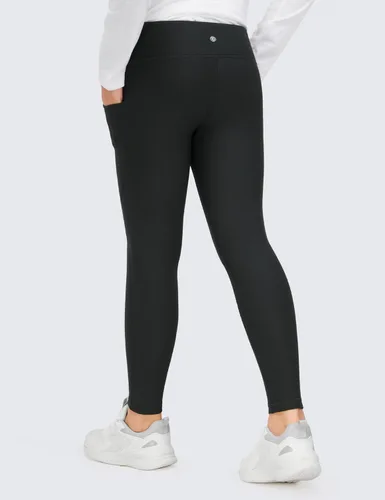 Vista 3 de CRZ YOGA Leggings deportivos térmicos con forro polar para niñas, resistentes al agua, cintura alta, cálidos, para invierno, pantalones de descanso