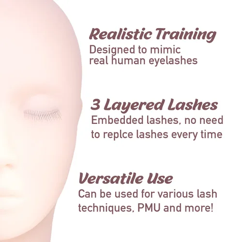 Vista 2 de Amber Lash Cabeza de maniquí con pestañas incrustadas en capas, para extensión de pestañas y práctica de maquillaje permanente, con pestañas