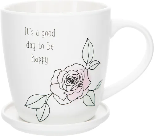 Vista 2 de It's A Good Day To Be Happy - Juego de taza de café de 17 onzas y tapa de posavasos
