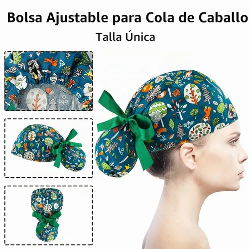 Vista 5 de Gorras médicas para mujer, gorras para enfermeras, gorra de trabajo ajustable, bolsa de cola de caballo, sombreros con lazo en la espalda