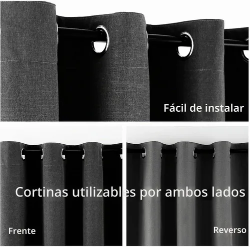 Vista 3 de Cortinas opacas 100% de lino negro para dormitorio, cortinas opacas para sala de estar, cortinas de oscurecimiento de habitación de doble capa