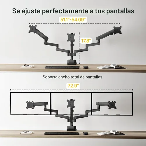 Vista 6 de monTEK Soporte de monitor triple para pantallas de 13 a 27 pulgadas, máximo