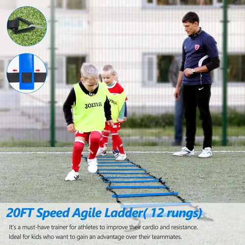 Vista 3 de Haootadiy Equipo de Entrenamiento de Agilidad, Equipo de Entrenamiento de Fútbol Incluye escalera de agilidad de 20 pies, 4 obstáculos de agilidad