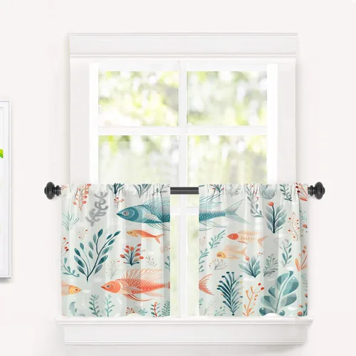 Vista 131 de Cortinas opacas de poliéster multicapa para cafetería, con diseño de diamantes, 2 unidades, 26 x 24 pulgadas
