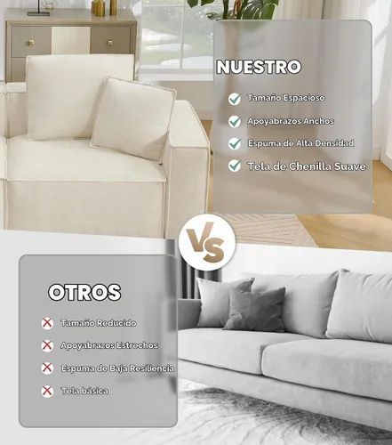 Vista 8 de WILLOVE Juego de sofá modular modular, sofá nube de felpilla con reposabrazos anchos y 8 almohadas, sofás de asiento profundo para sala de estar, 4