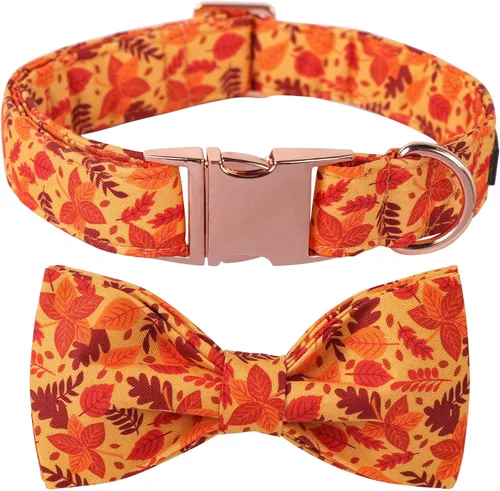 Vista 9 de Collar de Halloween para perro con moño de lionet paws - Lindo collar ajustable de moño de algodón para otoño con hebilla de metal para perro A: O &