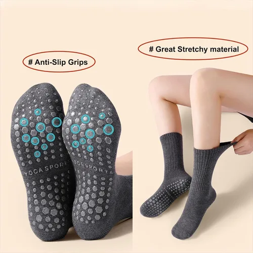Vista 3 de JCZANXI Calcetines de yoga con empuñaduras para mujer, calcetines antideslizantes para yoga, pilates, barras, baile, calcetines acolchados ideales