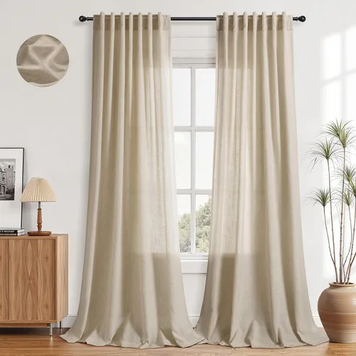 Vista 71 de Aersas Aqua Green Linen Curtains 84 Inches Long 2 Panels Set Back Tab Rod Pocket Living Room Curtain Farmhouse Rustic Light Filtering Hook Drapes
