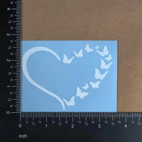 Vista 5 de Paquete de 4 calcomanías de mariposa: Infinito, corazón, amor, ala (tamaño pequeño, 3.5 pulgadas, blanco)