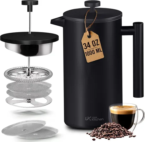 Vista 11 de Utopia Kitchen Cafetera de prensa francesa de acero inoxidable de grado 304, 12 onzas, prensa de café aislada de doble pared con sistema