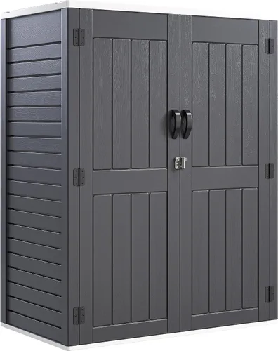 Vista 12 de YITAHOME - Cobertizo de almacenamiento horizontal al aire libre con puerta bloqueable en forma de X, cobertizo de herramientas de resina resistente