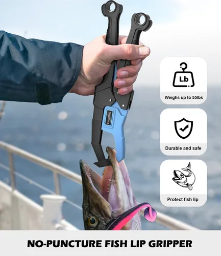 Vista 5 de Kit de herramientas y equipo de pesca profesional Sidomma con alicates de pesca, cuchillo de filetear, tijeras, agarre de labios de pez, regla
