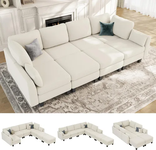 Vista 14 de Sofá seccional con sofá cama, sofá modular de 6 plazas, cómodos sofás seccionales convertibles, sofás convertibles con otomanos, sofás seccionales