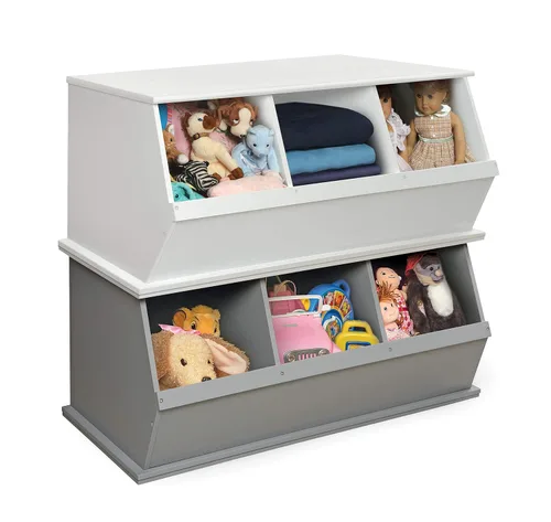 Vista 8 de Badger Basket Organizador apilable de almacenamiento de juguetes de tres cubos - gris
