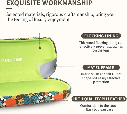 Vista 4 de molshine Estuche rígido para lentes de sol, estuche clásico para lentes de sol, lentes con paño de limpieza