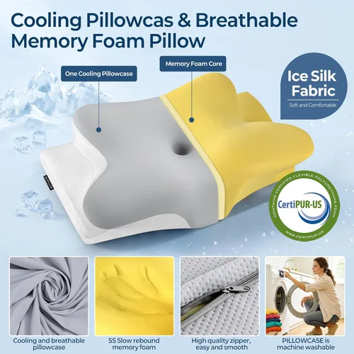 Vista 3 de Almohada cervical para aliviar el dolor de cuello, almohada cervical ergonómica para dormir, almohadas refrescantes de espuma viscoelástica