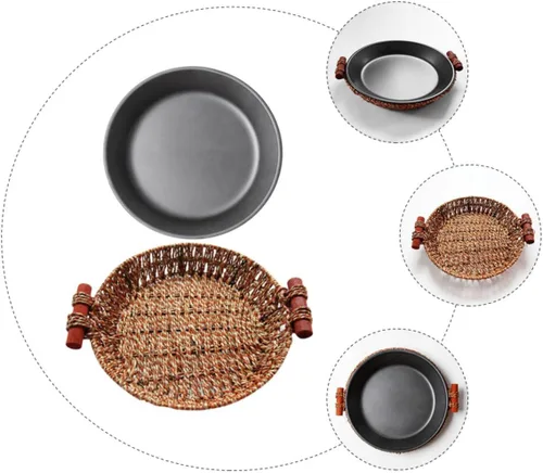 Vista 4 de Didiseaon Plato de parrilla de hierro redondo antiadherente cesta de ratán sartén perfecta para cocinar al aire libre