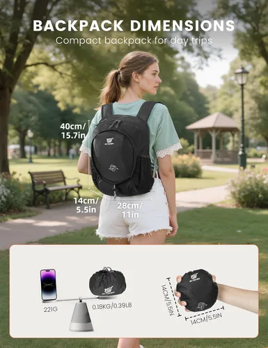 Vista 4 de SKYSPER Mochila de senderismo pequeña y ligera de 15L para mujeres y hombres, mochila de viaje plegable, mochila de campamento plegable, mini bolsa