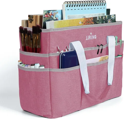 Vista 27 de JJRING Bolsa organizadora de manualidades, organizador de arte con múltiples bolsillos, bolsa de costura beige para arte, manualidades, álbumes