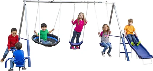 Vista 2 de XDP Recreation Free N' Swing - Juego de columpios, barras de mono, torre de escalada gris y Eezy Peezy - Diversión activa para interiores