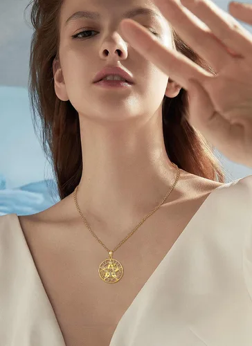 Vista 5 de CELESTIA Colgante de plata de ley 925, anillos de tetragrammaton, collar masónico, joyería de pentagrama para mujeres y hombres