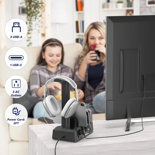 Vista 5 de Estación de carga KDD con 6 cables de carga - Estación de carga rápida 6 en 1 para celular con soporte para auriculares y soporte para reloj - 2