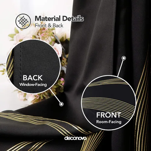 Vista 5 de Deconovo Cortinas opacas con aislamiento térmico, reducción de ruido, para dormitorio, sala de estar, 2 paneles, negro/onda, 42 pulgadas de ancho x