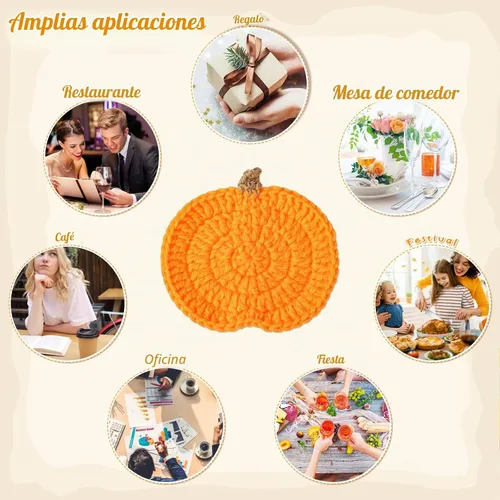 Vista 7 de Irenare 4 posavasos de calabazas de ganchillo para decoración de Halloween