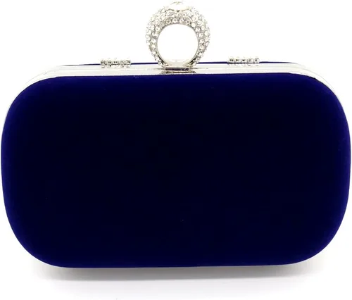 Vista 2 de Bolso de noche con cierre de anillo de cristal de diamantes de imitación para fiesta de boda, Azul