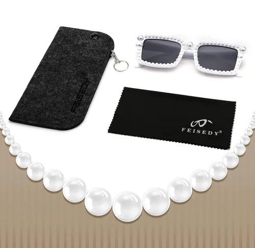 Vista 7 de FEISEDY Gafas de sol de perlas de moda para mujer lindas gafas de sol cuadradas de colores caramelo gafas de sol para fiesta B2327