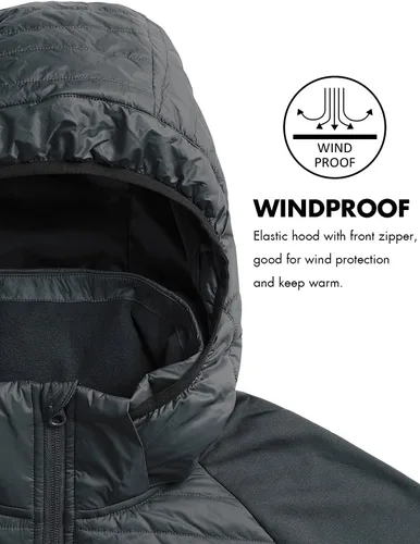 Vista 5 de BALEAF Men's Running Jacket Lightweight Thumble Hole Warm Up Puffer Jacket Hybrid Thermal Coat Insulated Hiking Golf