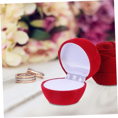 Vista 3 de KESYOO 6 pcs Jewelry Creative Rose Ring Proposal Flower for Ing Wedding Ceremony Storage Heart Red Gift Fashion