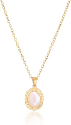 Vista 33 de Aobei Pearl Collar chapado en oro de 18 quilates con dije de cruz de corazón, corazón, estrella, león, mal de ojo, amor, medallón, clip de papel