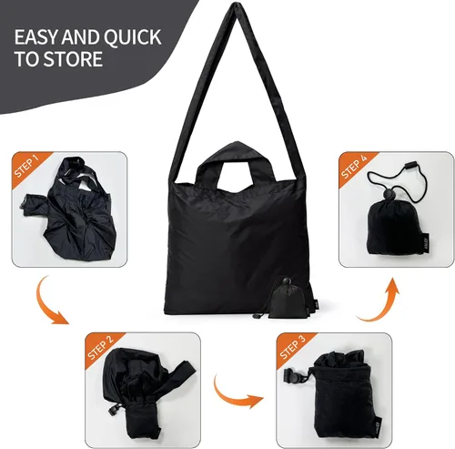 Vista 7 de KALIDI - Bolsa de compras compacta, ligera, plegable, pequeña, reutilizable, bolsa cruzada Negro