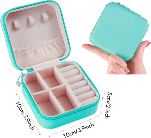 Vista 6 de AONEY - Estuche de joyería de poliuretano, pequeño organizador de joyas de viaje, caja de joyería portátil, mini almacenamiento de joyas