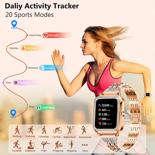 Vista 6 de Efolen Relojes inteligentes para mujeres con diamantes (responder/hacer llamada), reloj inteligente Bluetooth de 1.57" para teléfonos Android iOS
